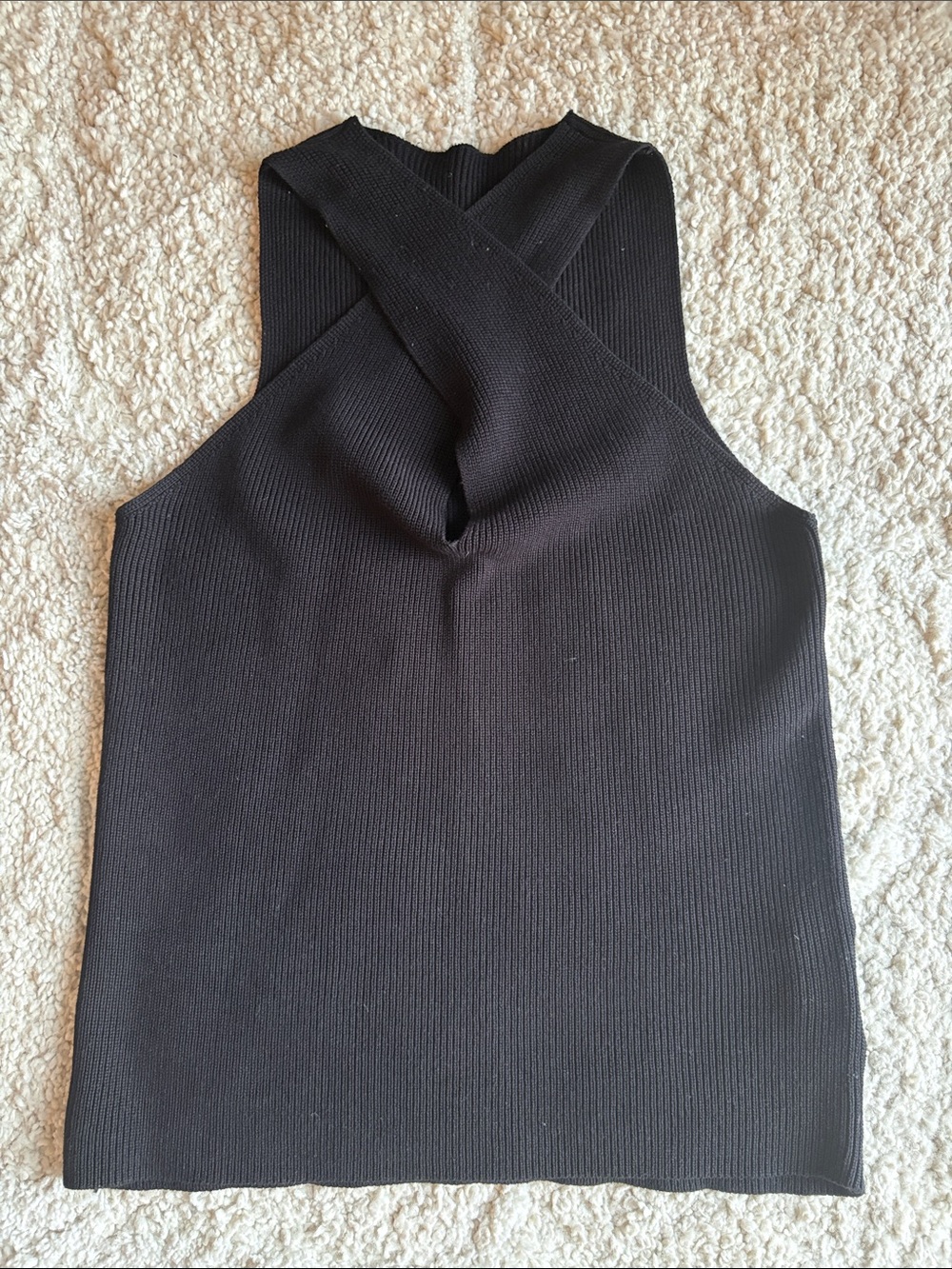 Women’s Black Ribbed Criss Cross-Front Sweater Tank